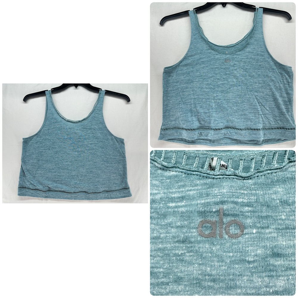 ALO Blue Crop‎ Tank Top Cut Out Design Heather Pattern Size S